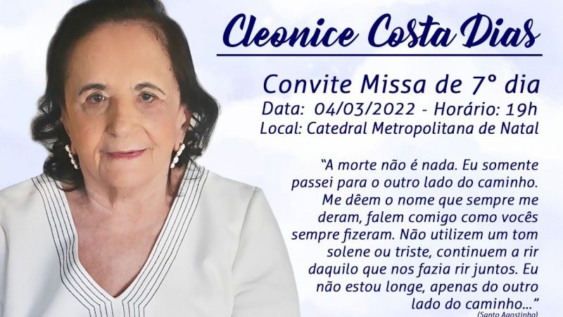 Missa de 7º dia da mãe do prefeito Álvaro Dias será nesta sexta-feira